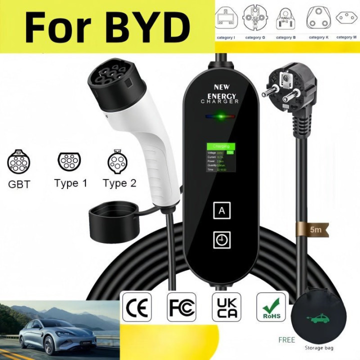 Type 2 Portable EV Charger for BYD Xpeng Zeekr Leapmotor Geely