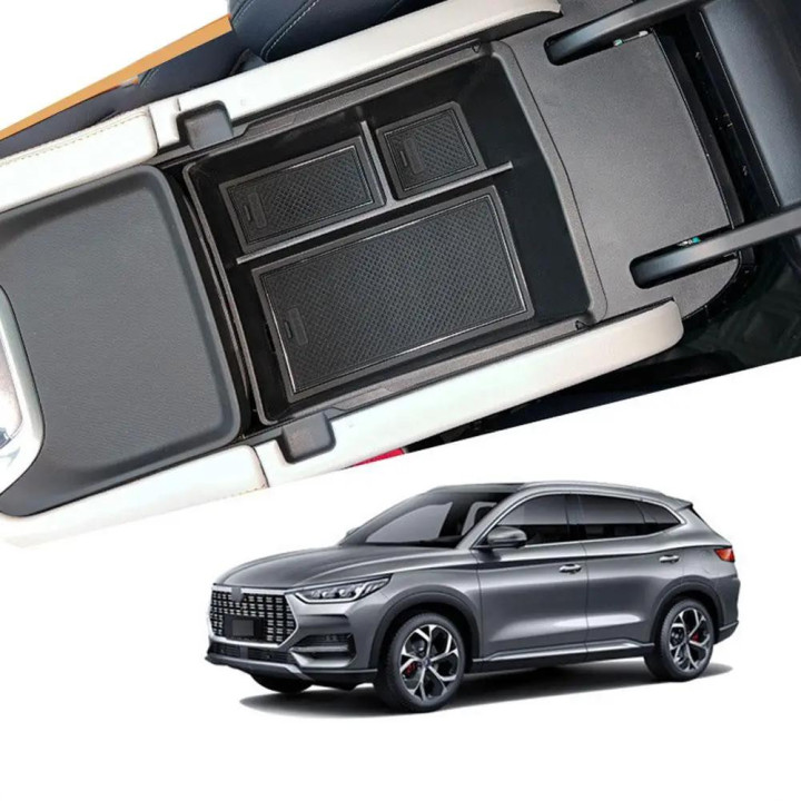 Czarny organizer podłokietnika z uchwytem na kubek do BYD Seal U – zdjęcie 6